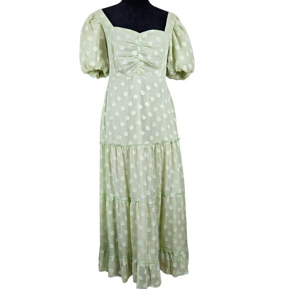 BTBFM Womens Small Summer Boho Floral Green Maxi Dress Ruffle Hem Flowy Casual - Picture 5 of 13